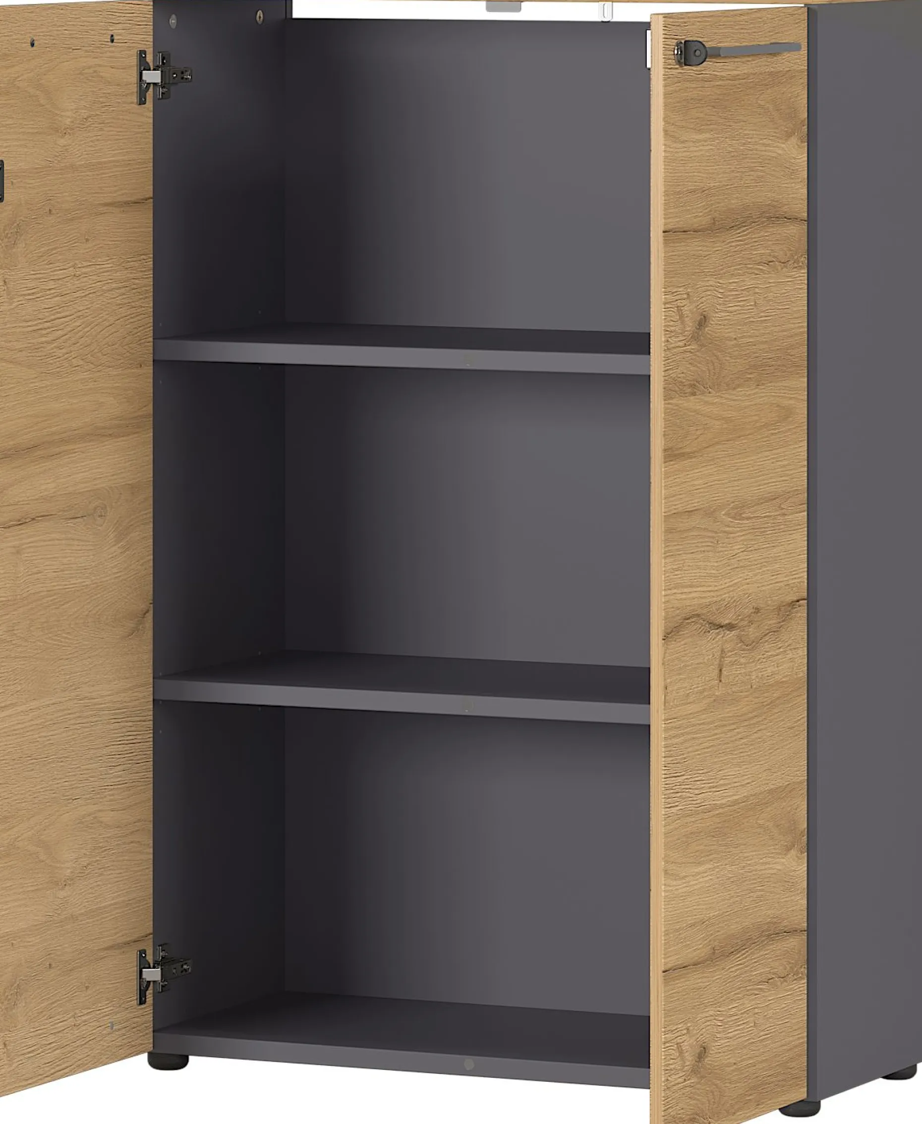 Niedriger Aktenschrank Osmond 80cm mit 2 Türen - Eiche/Graphit