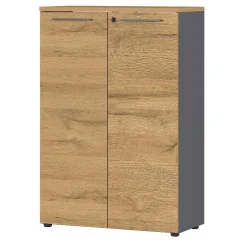 Niedriger Aktenschrank Osmond 80cm mit 2 Türen - Eiche/Graphit