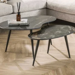 Emob Nierenförmiger Fossil Couchtisch 2er Set - e Keramikplatte