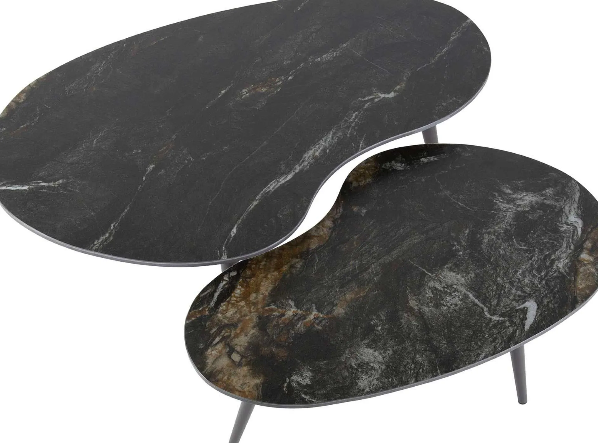 Emob Nierenförmiger Fossil Couchtisch 2er Set - e Keramikplatte