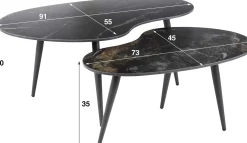 Emob Nierenförmiger Fossil Couchtisch 2er Set - e Keramikplatte