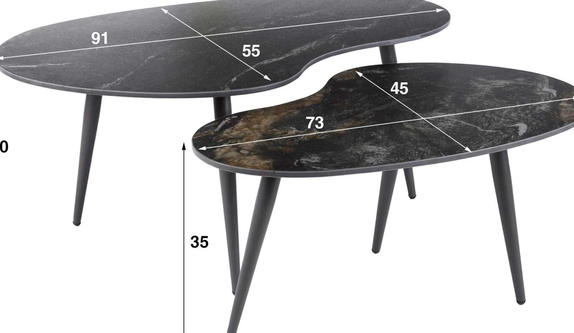 Emob Nierenförmiger Fossil Couchtisch 2er Set - e Keramikplatte