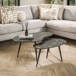 Emob Nierenförmiger Fossil Couchtisch 2er Set - e Keramikplatte