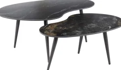 Emob Nierenförmiger Fossil Couchtisch 2er Set - e Keramikplatte