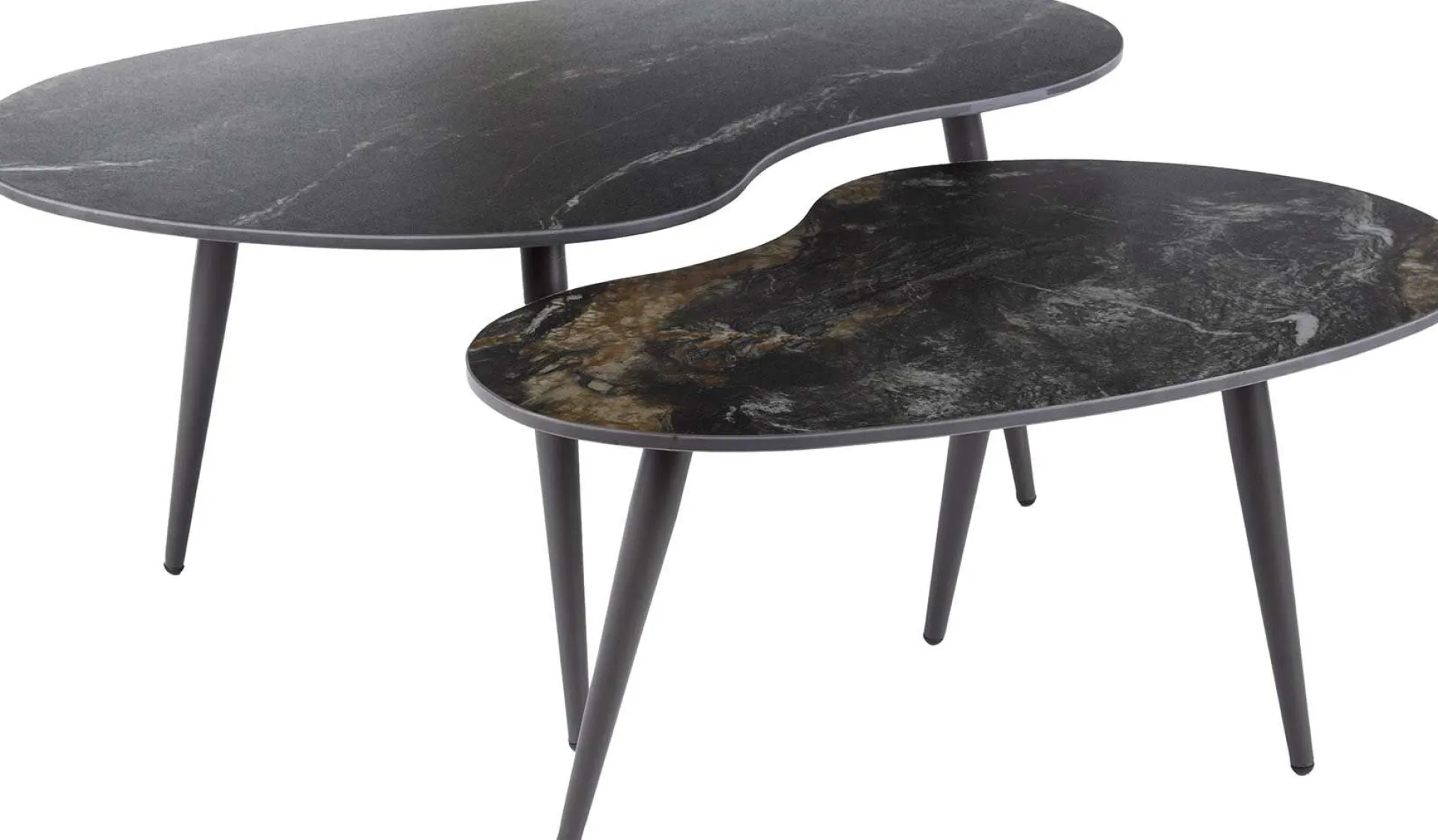 Emob Nierenförmiger Fossil Couchtisch 2er Set - e Keramikplatte