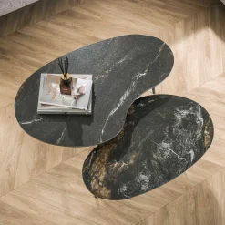 Emob Nierenförmiger Fossil Couchtisch 2er Set - e Keramikplatte