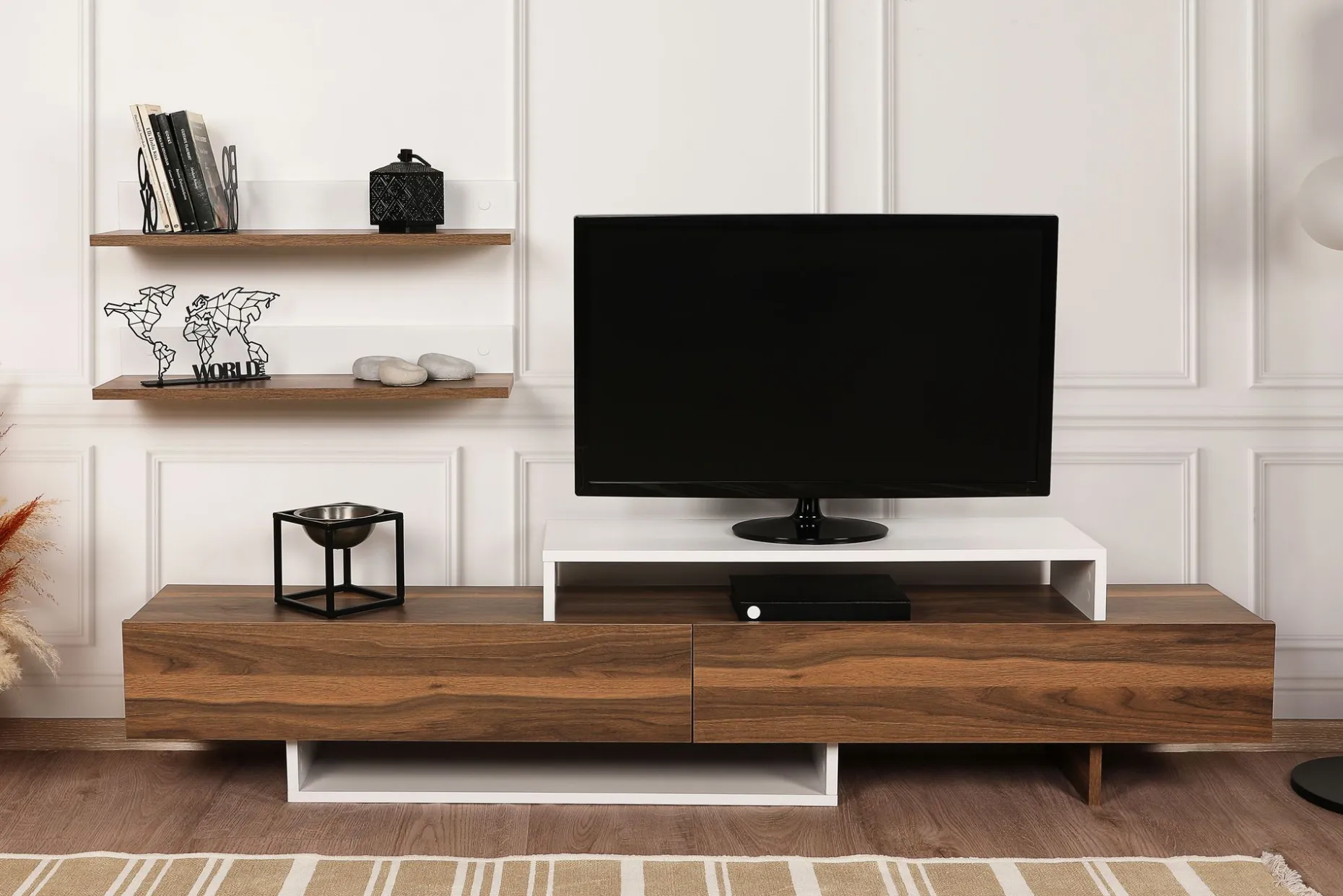 Nirvana TV-Möbel | 100 % MELAMIN | Weiß, Teak