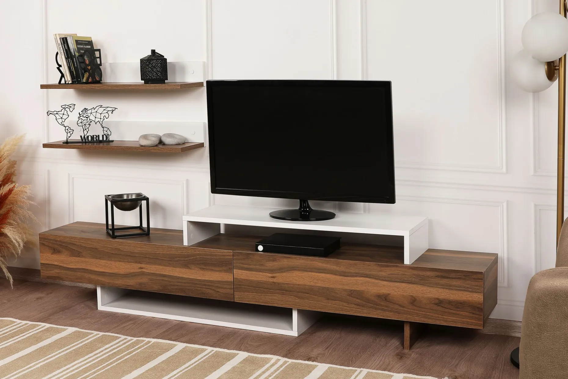 Nirvana TV-Möbel | 100 % MELAMIN | Weiß, Teak