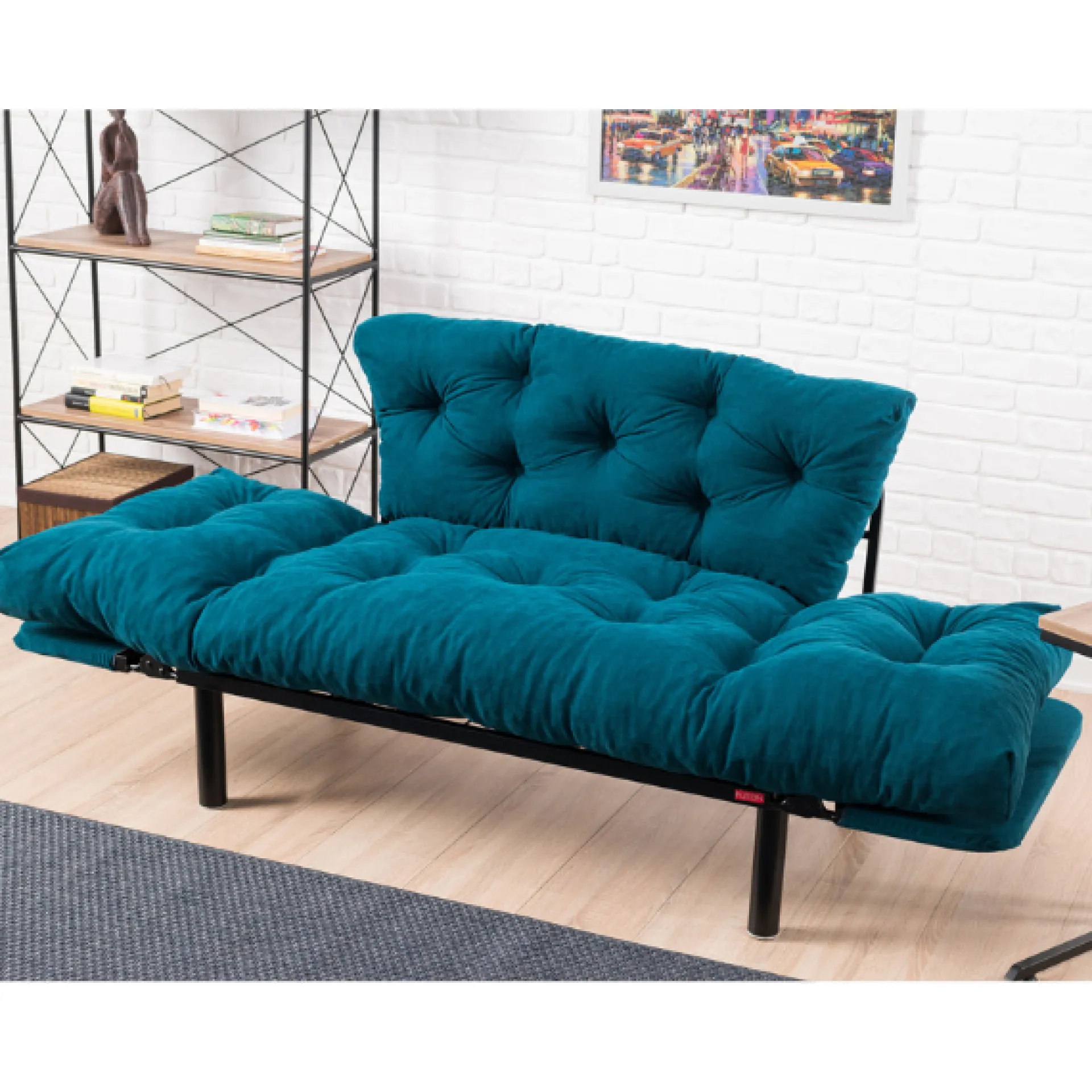 Emob Nitta 2-Sitzer-Schlafsofa | Metallrahmen | Petrol