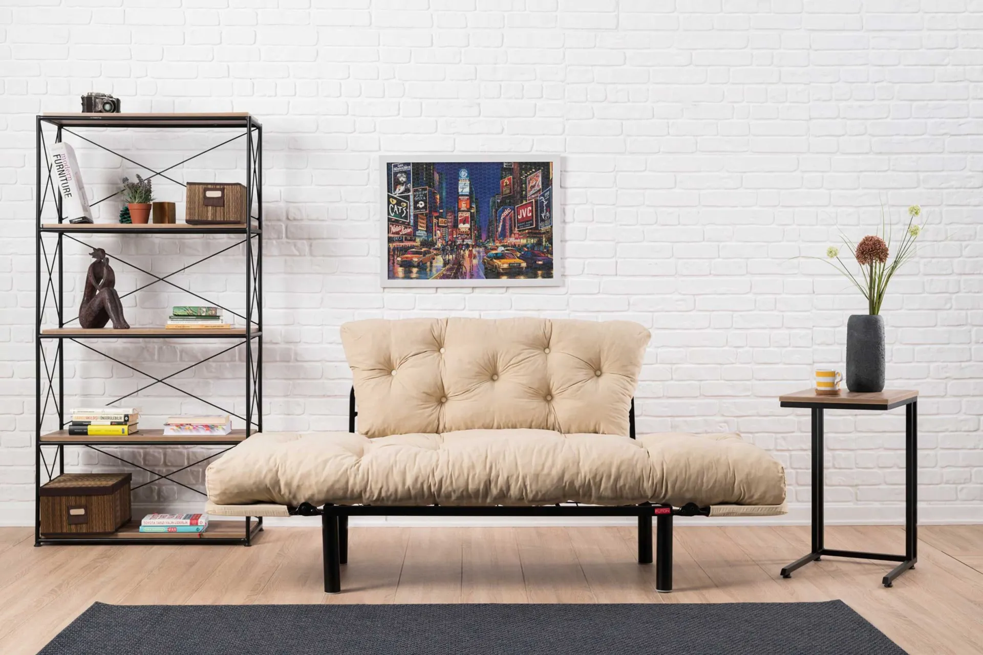 Emob Nitta 2-Sitzer-Schlafsofa | Metallrahmen | Creme