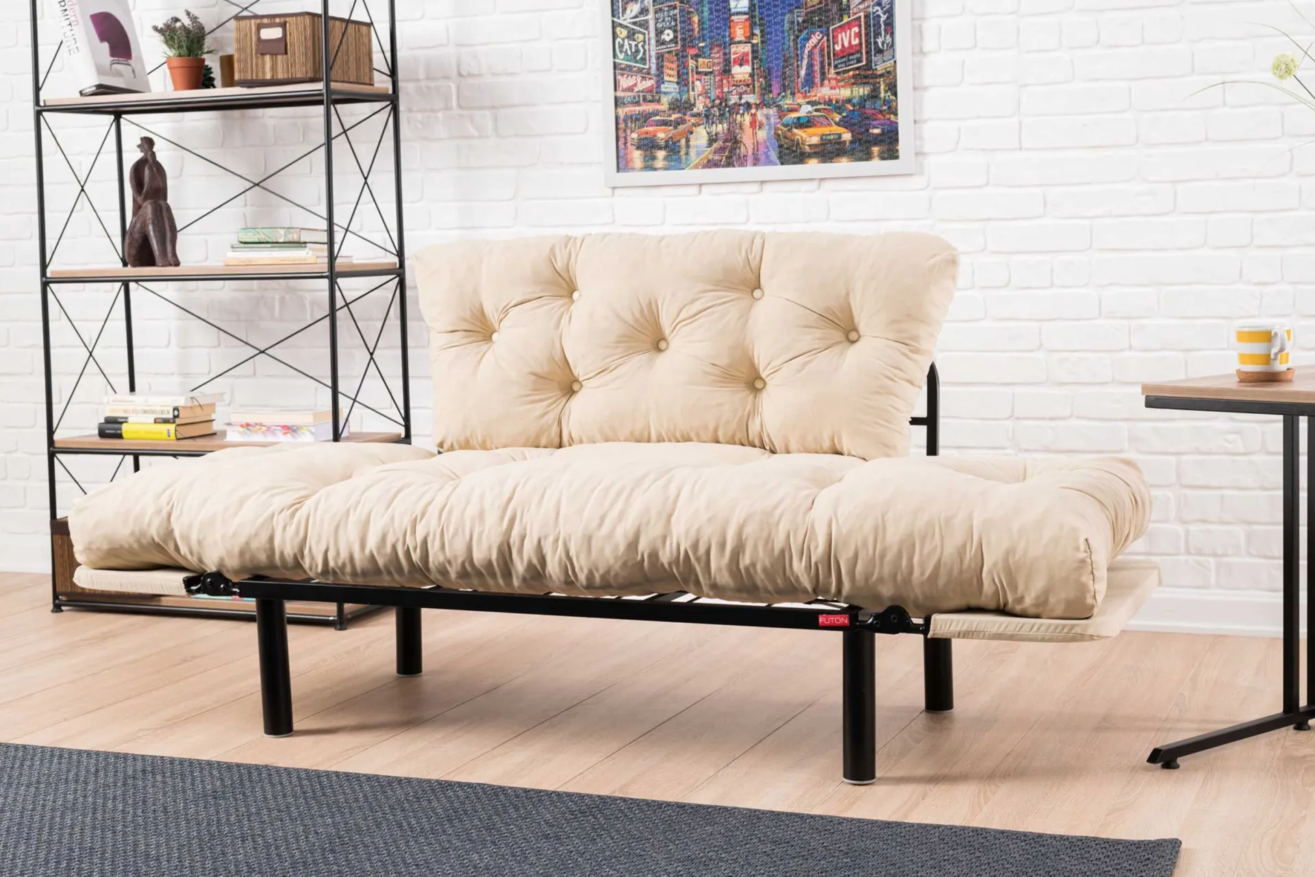 Emob Nitta 2-Sitzer-Schlafsofa | Metallrahmen | Creme