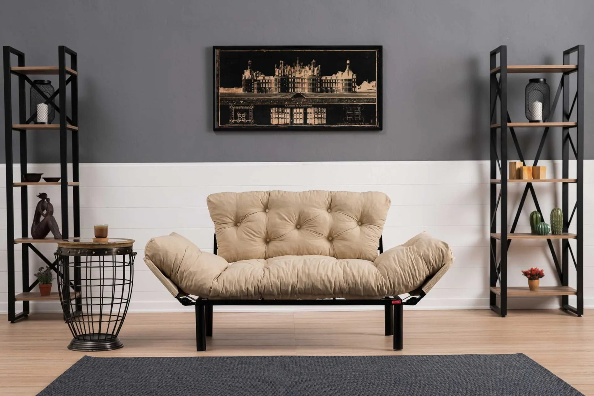 Emob Nitta 2-Sitzer-Schlafsofa | Metallrahmen | Creme
