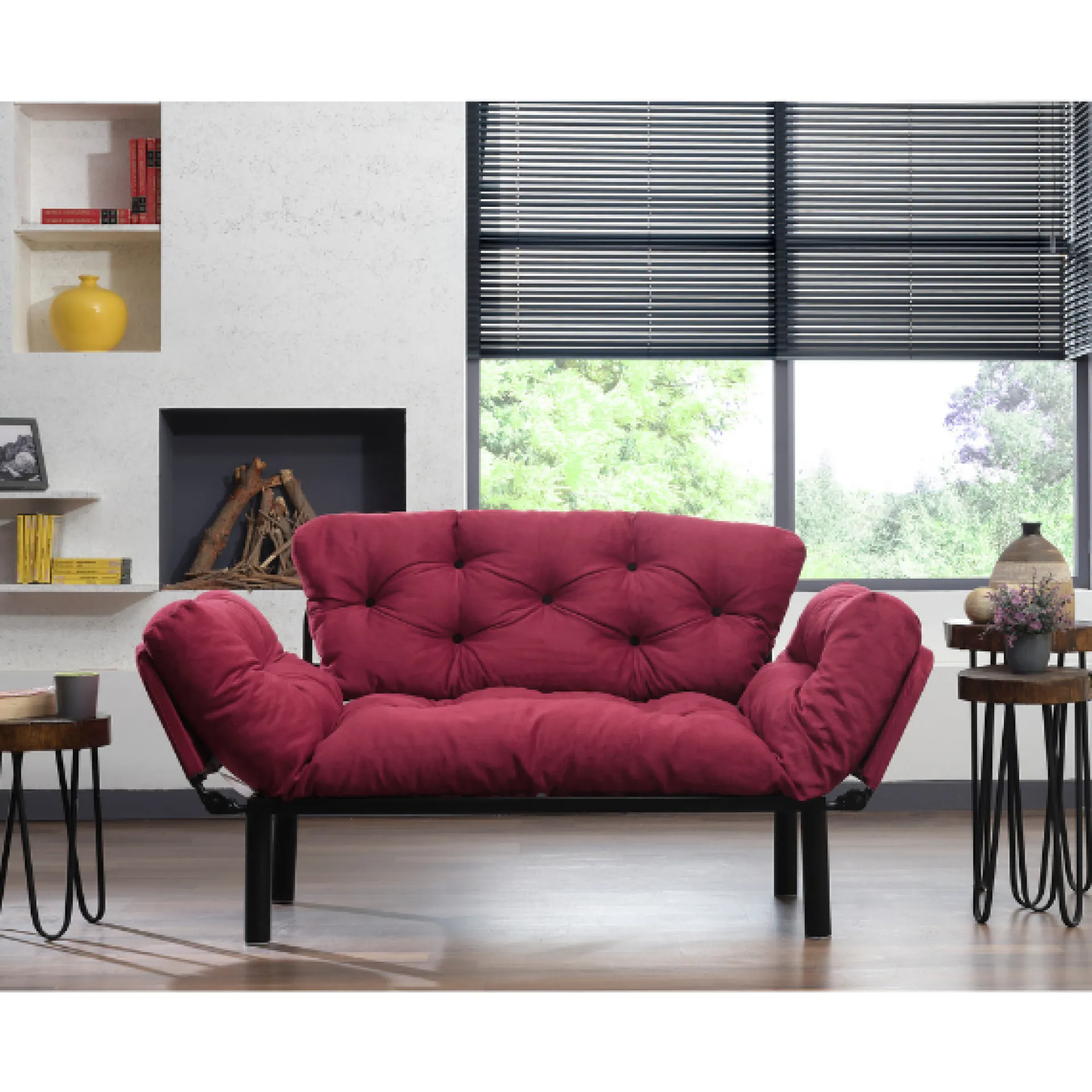 Emob Nitta 2-Sitzer-Schlafsofa | Metallrahmen | Kastanienbraun