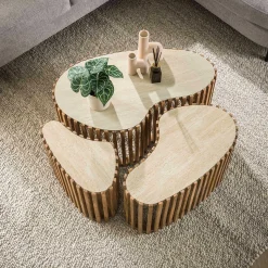 Emob Nuovo Nierenförmiger Travertin Couchtisch Set/3