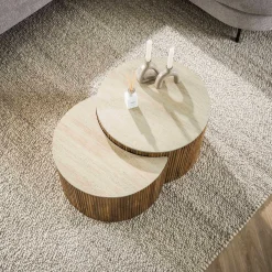 Emob Nuovo Travertin Couchtisch 2er Set - Mangoholz massiv