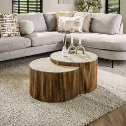 Emob Nuovo Travertin Couchtisch 2er Set - Mangoholz massiv