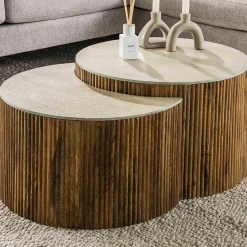 Emob Nuovo Travertin Couchtisch 2er Set - Mangoholz massiv