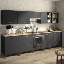 Oberschrank Manno 40cm mit Glastür - schwarz/eiche