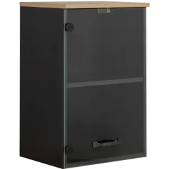 Oberschrank Manno 40cm mit Glastür - schwarz/eiche