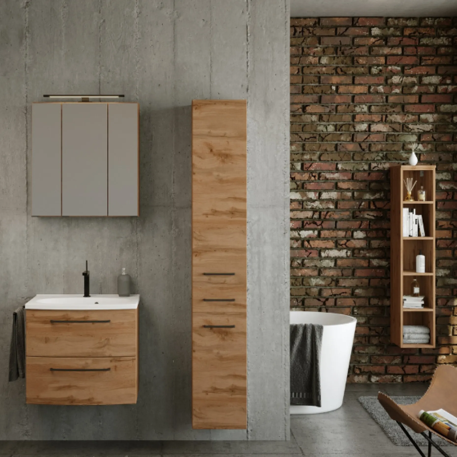 Offener Badezimmerschrank Malvo 25cm 4 Einlegeböden - Eiche