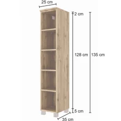 Offener Badezimmerschrank Malvo 25cm 4 Einlegeböden - Eiche