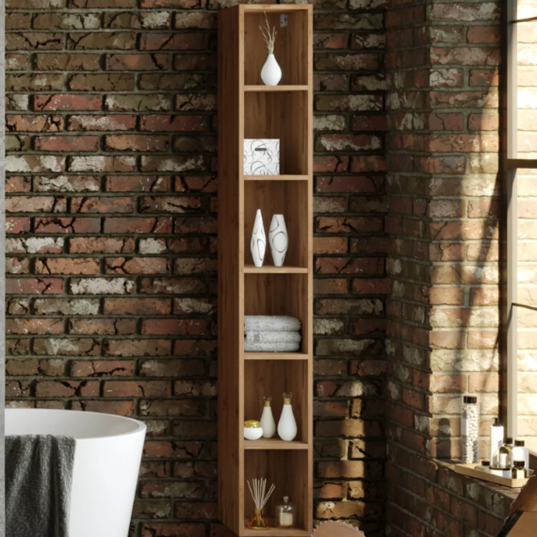 Offener Säulenschrank Malvo 25cm 5 Fachböden - Eiche