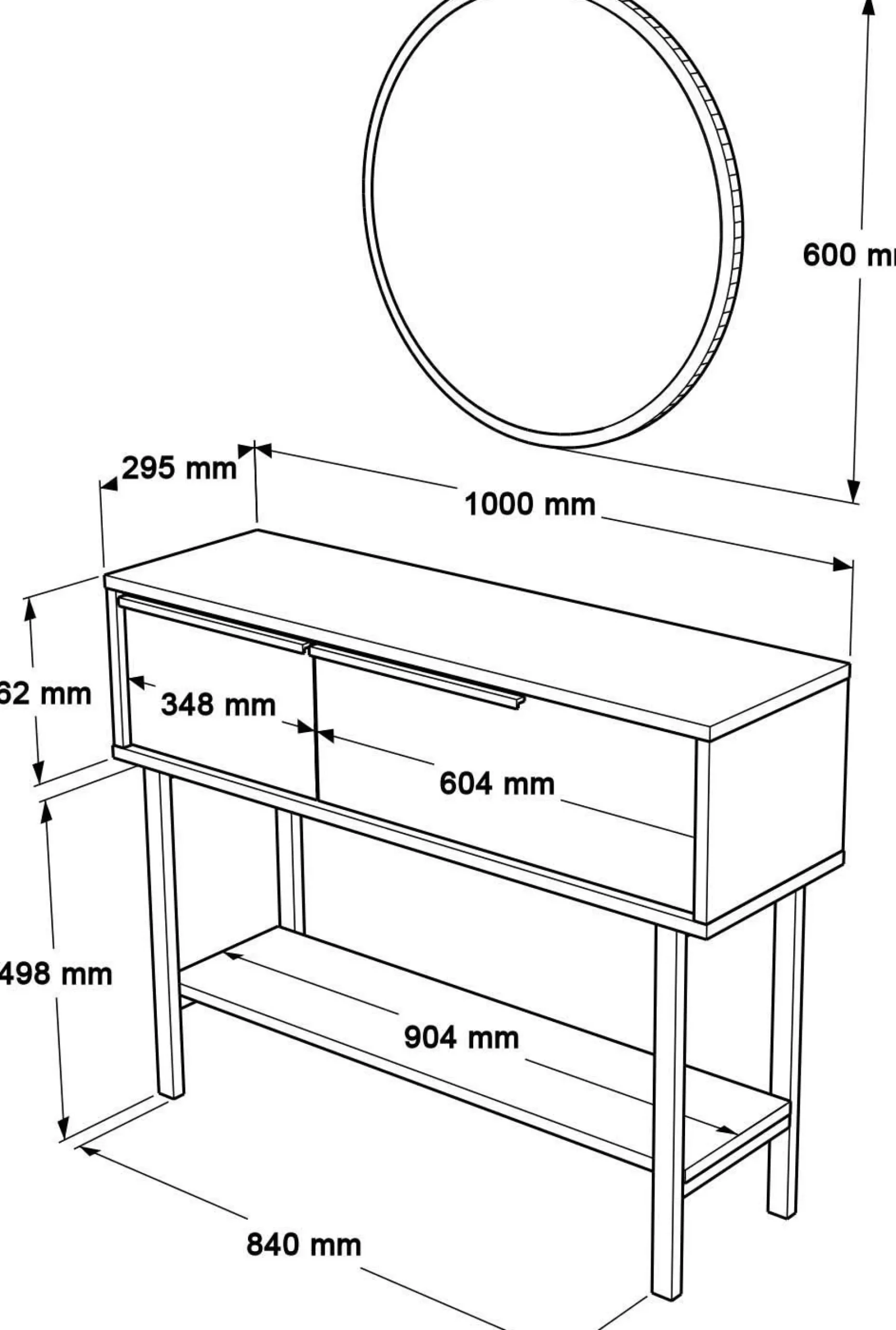 Emob ON12 Sideboard | 100x30x76cm | mit Spiegel |