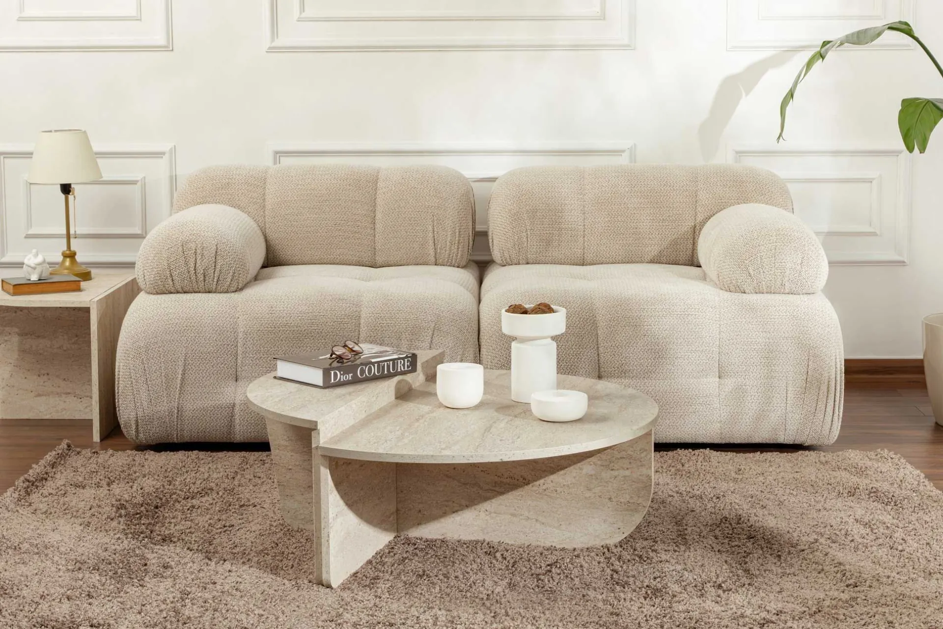 Emob Orion Couchtisch | 100 % MELAMIN | Travertin