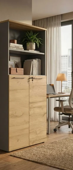 Osmond 80cm Aktenschrank mit 2 Türen und 2 offenen Fächern - Eiche/Graphit