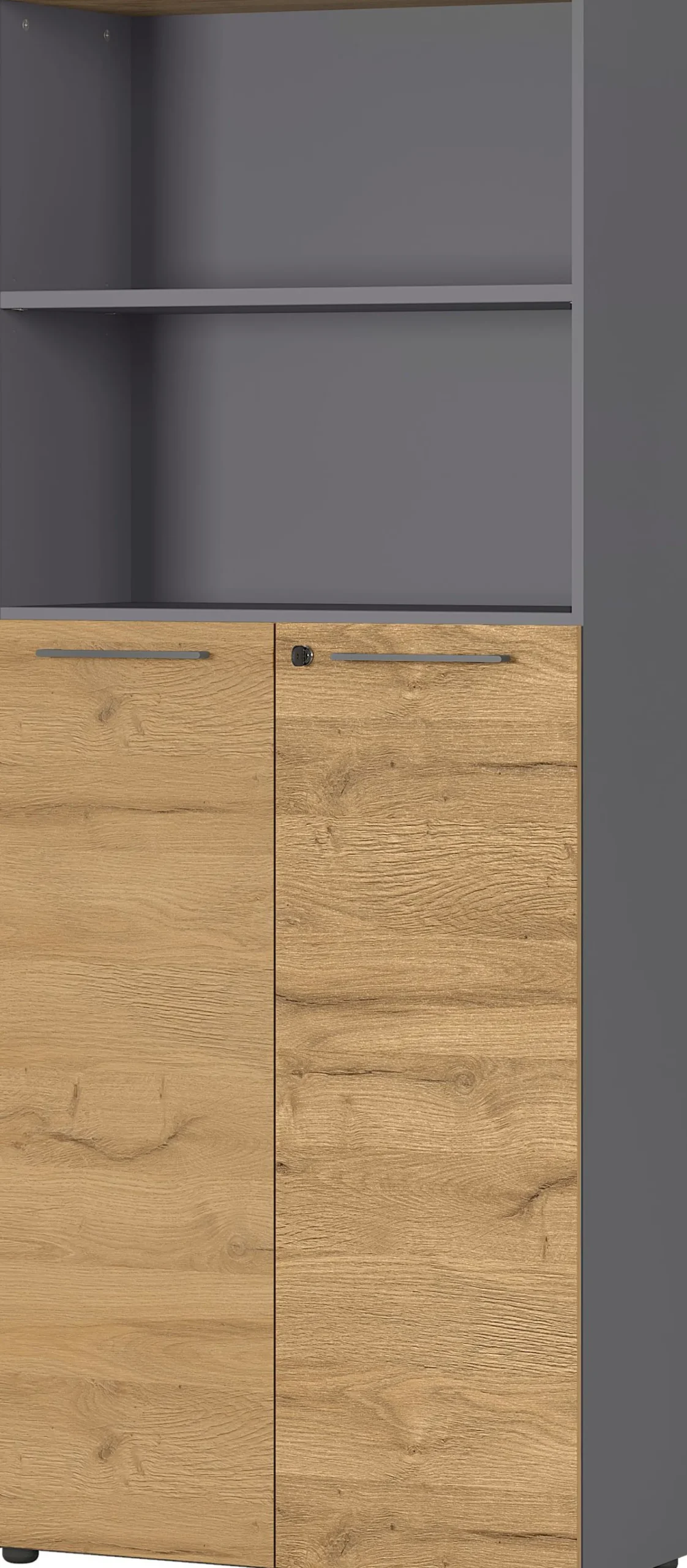 Osmond 80cm Aktenschrank mit 2 Türen und 2 offenen Fächern - Eiche/Graphit