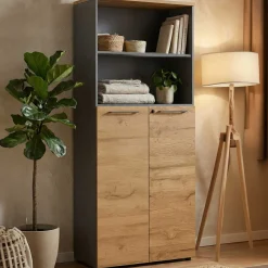 Osmond 80cm Aktenschrank mit 2 Türen und 2 offenen Fächern - Eiche/Graphit