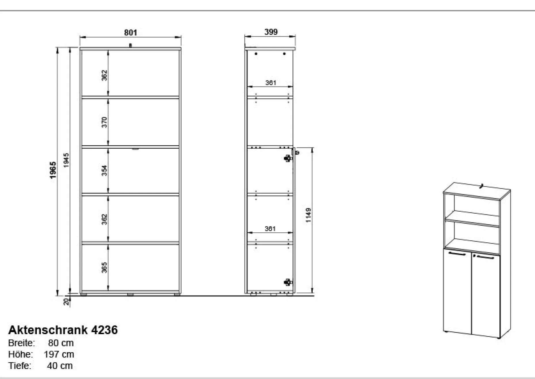 Osmond 80cm Aktenschrank mit 2 Türen und 2 offenen Fächern - Eiche/Graphit
