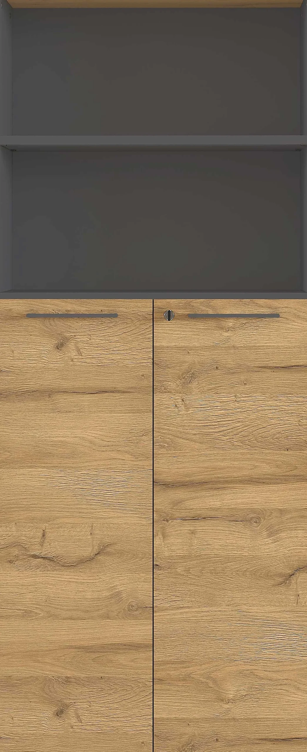 Osmond 80cm Aktenschrank mit 2 Türen und 2 offenen Fächern - Eiche/Graphit