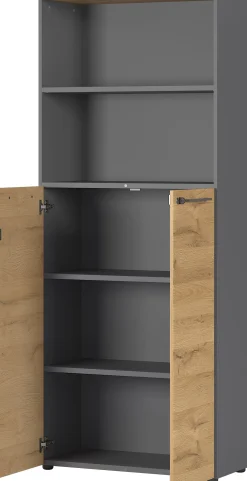 Osmond 80cm Aktenschrank mit 2 Türen und 2 offenen Fächern - Eiche/Graphit