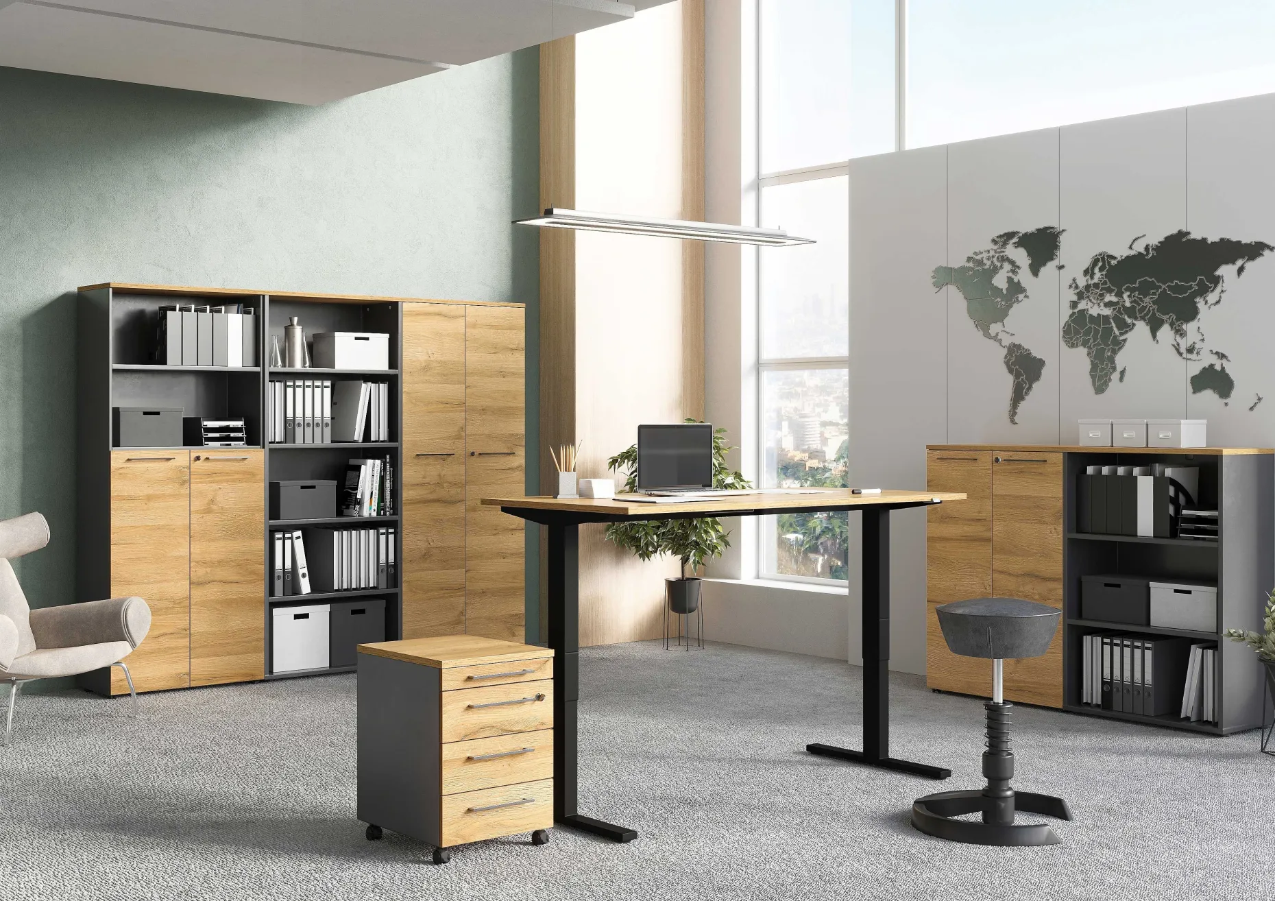 Osmond 80cm Aktenschrank mit 2 Türen - Eiche/Graphit