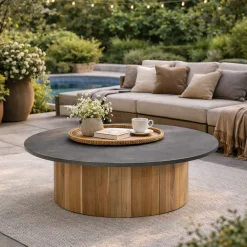 Gescova Outdoor Couchtisch Viola - Ø80 x 32 cm - Teakholz/Dunkelgrau