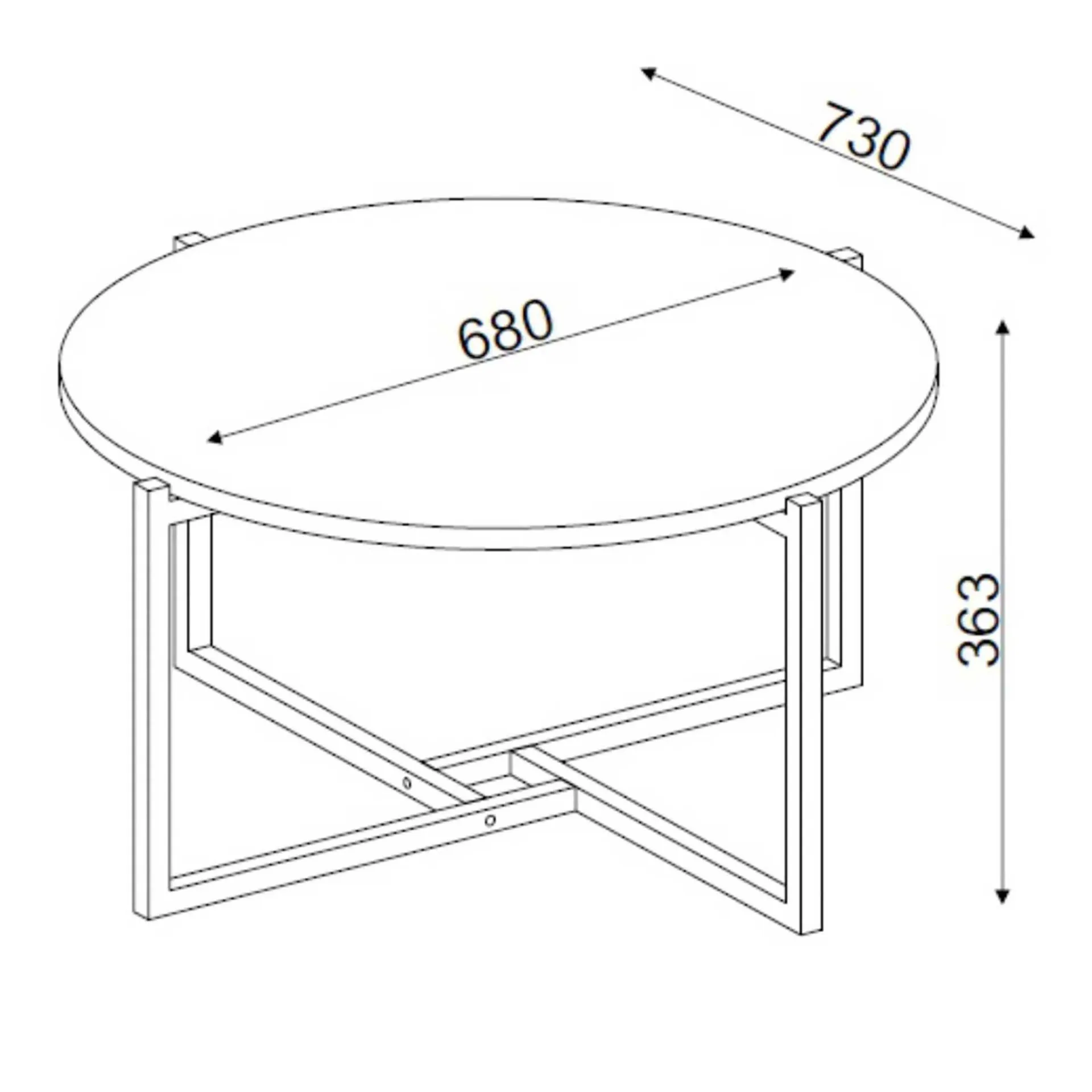 Emob Ovaler Couchtisch Noce - 73x68x36cm - Walnussdekor/schwarz