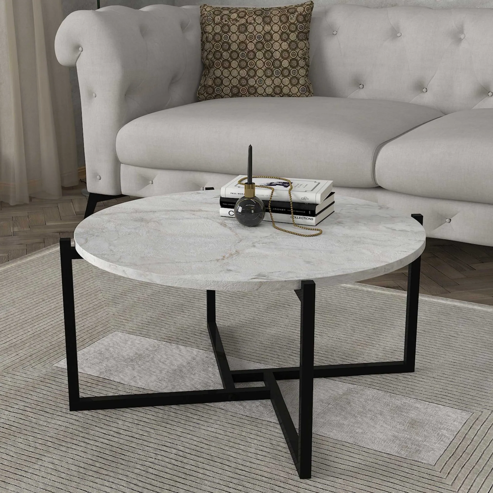 Emob Ovaler Couchtisch Noce - 73x68x36cm - er Marmor