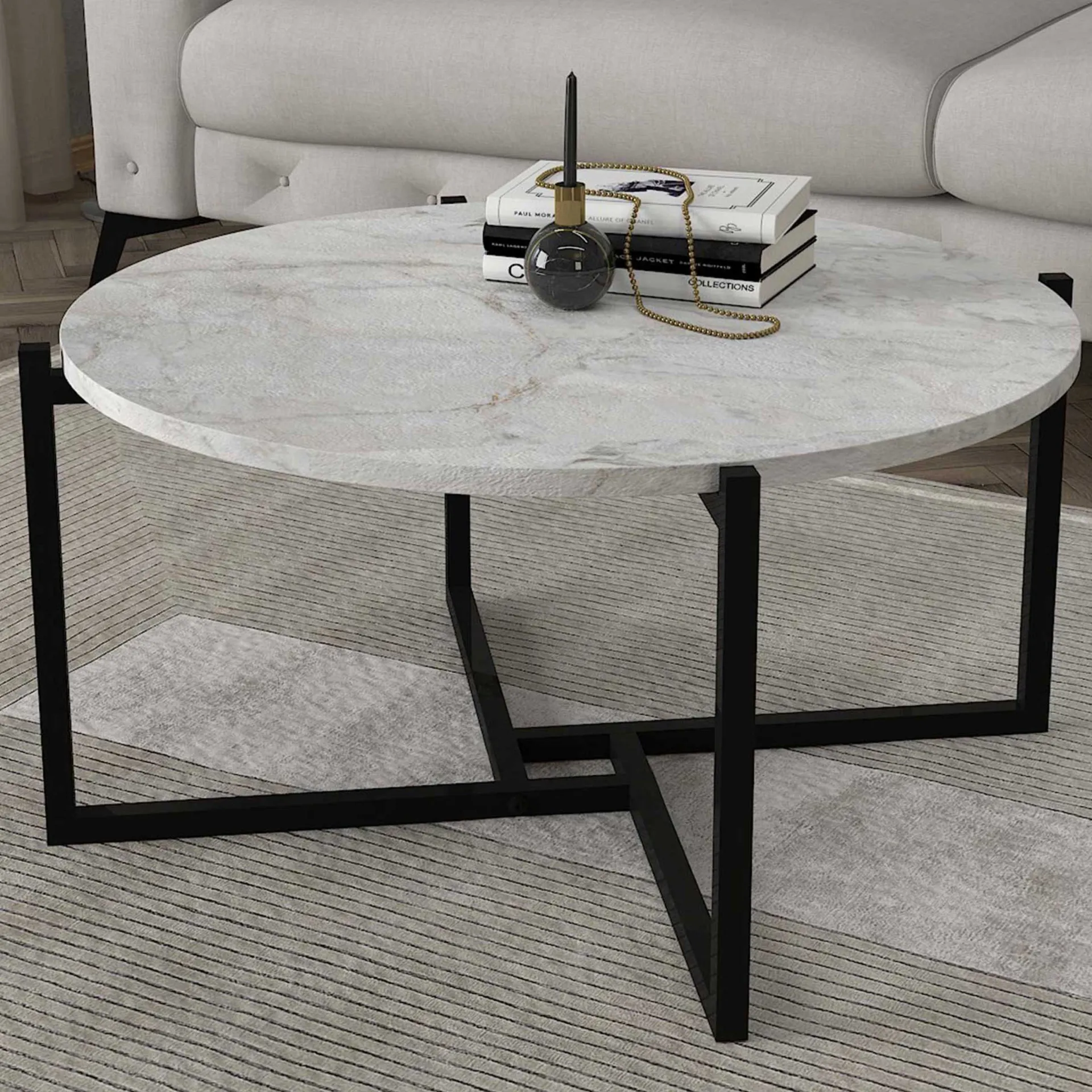 Emob Ovaler Couchtisch Noce - 73x68x36cm - er Marmor
