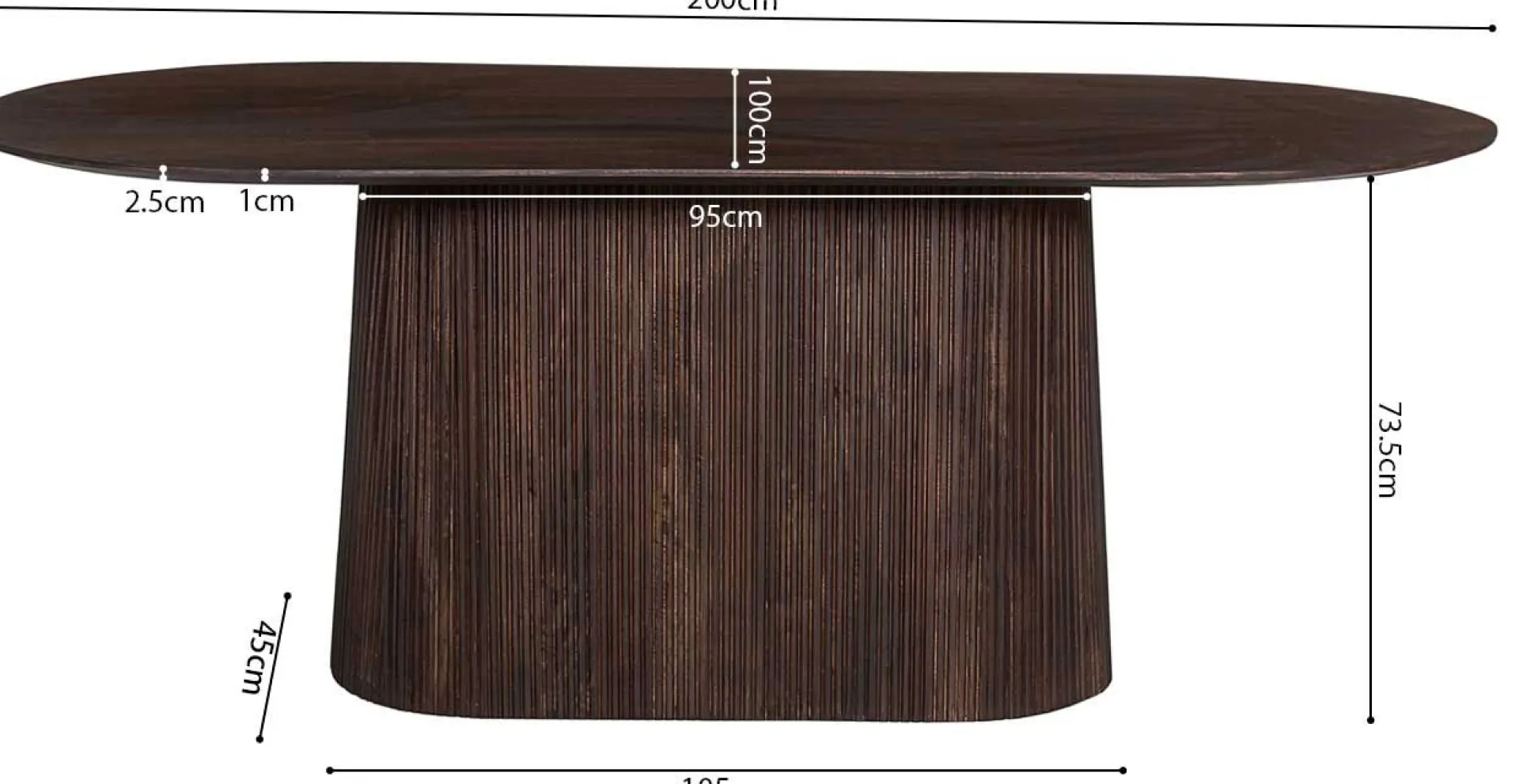Rousseau Ovaler dunkeler Tisch Miguel - 200 cm | Massivholz Mango | H76 x B200 x T100 cm