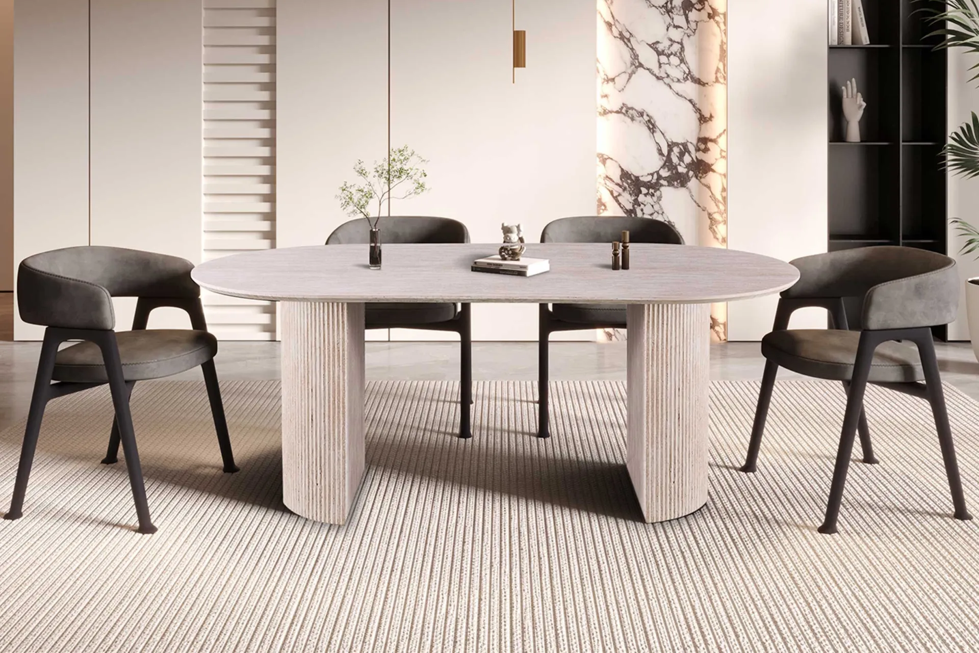 Rousseau Ovaler Esstisch Lagos - 200x100x76cm - Travertin