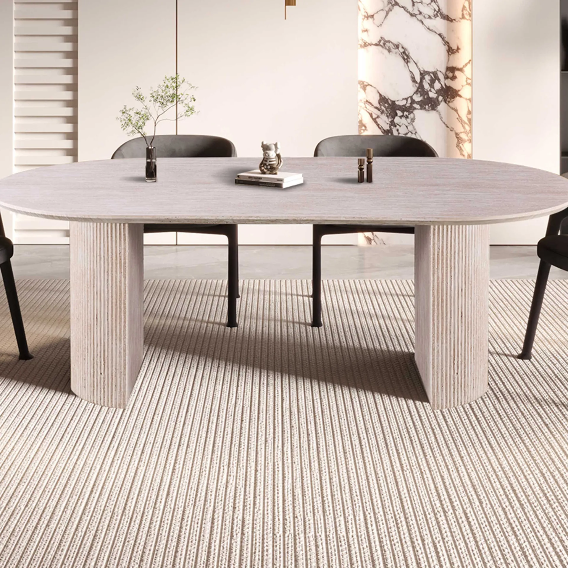Rousseau Ovaler Esstisch Lagos - 220x110x76cm - Travertin