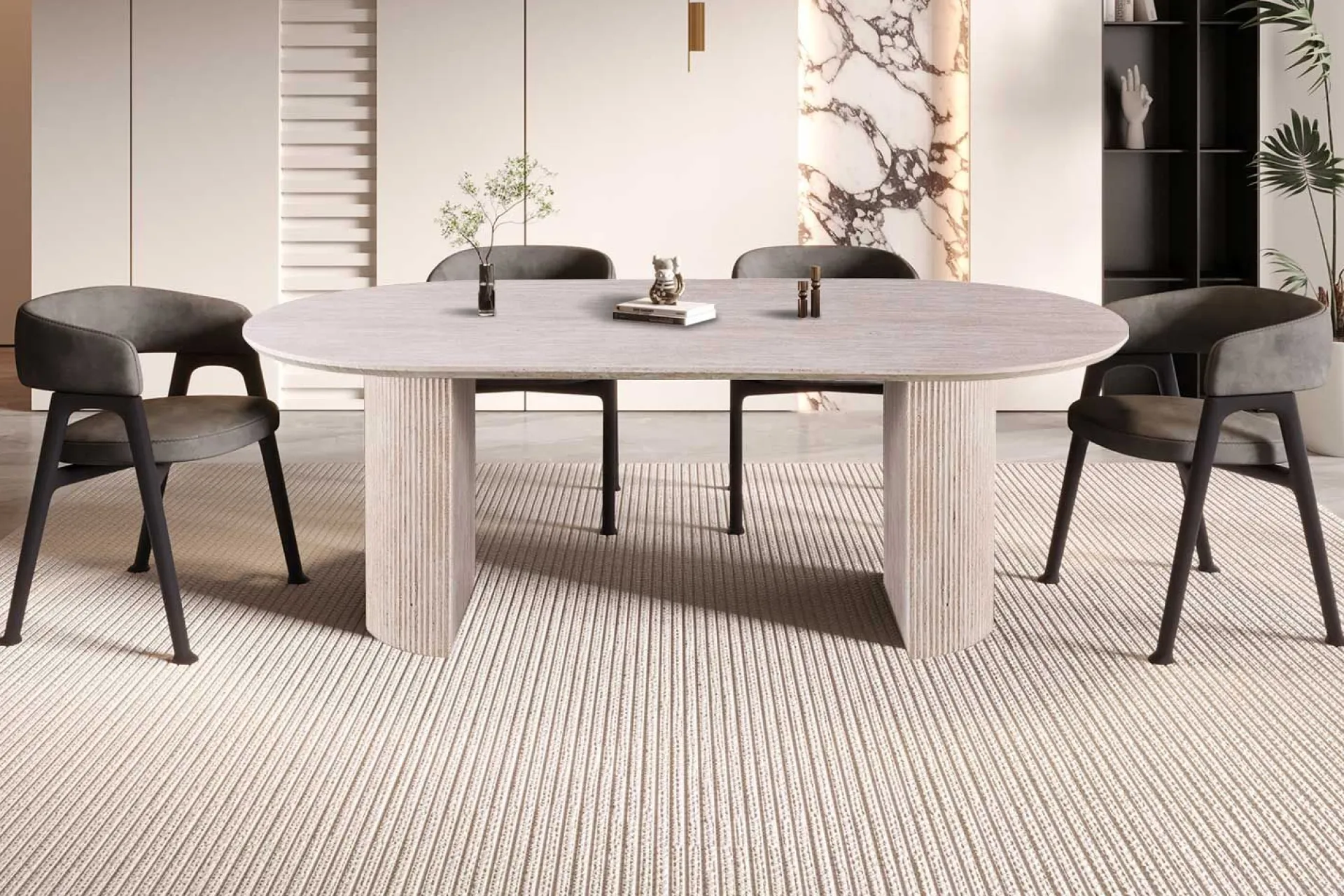 Rousseau Ovaler Esstisch Lagos - 220x110x76cm - Travertin