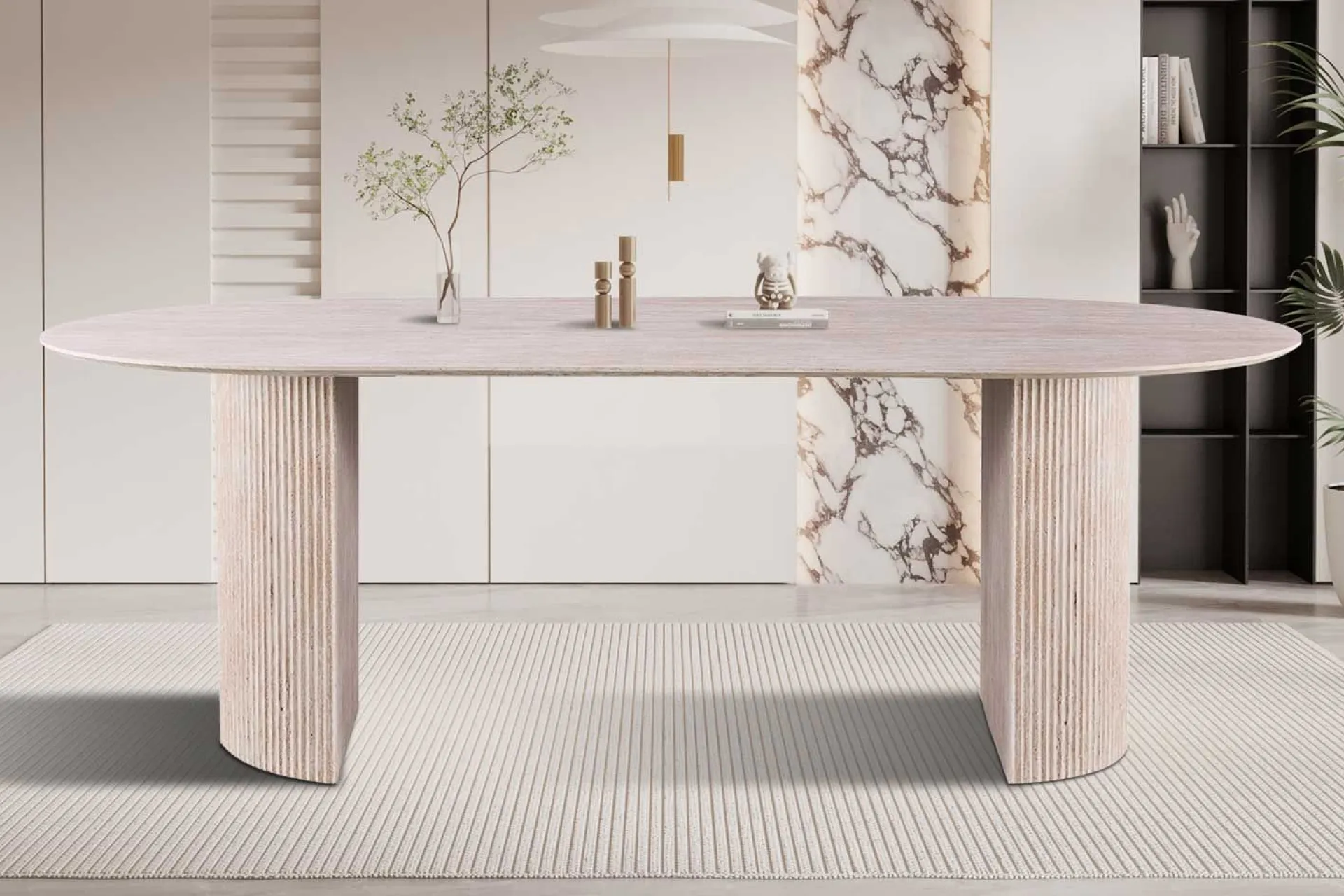 Rousseau Ovaler Esstisch Lagos - 220x110x76cm - Travertin