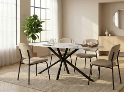 CBA Ovaler Esstisch Matera - 180x90x75cm - Marmor/schwarz