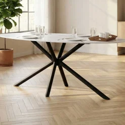 CBA Ovaler Esstisch Matera - 180x90x75cm - Marmor/schwarz