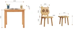 Kinder Emob Exclusive PandaKindertischset : Tisch, zwei Stühle, zwei Hocker - Bambusholz