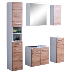 Held ParesBadezimmer : Säulenschrank, Spiegelschrank, Waschtischunterschrank, Hängeschränke - Eiche/Weiß