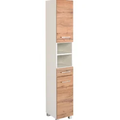 Held ParesBadezimmer : Säulenschrank, Spiegelschrank, Waschtischunterschrank, Hängeschränke - Eiche/Weiß
