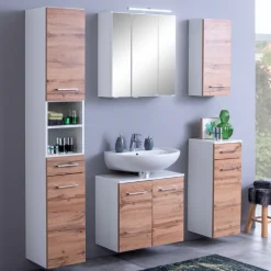 Held ParesBadezimmer : Säulenschrank, Spiegelschrank, Waschtischunterschrank, Hängeschränke - Eiche/Weiß